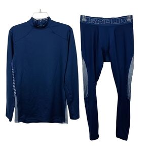 Under Armour Mens ColdGear Reactor Fitted Base Layer Set Medium Navy Blue - 2 PC